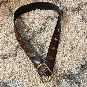 Brown Leather Belt with Gold Buckle